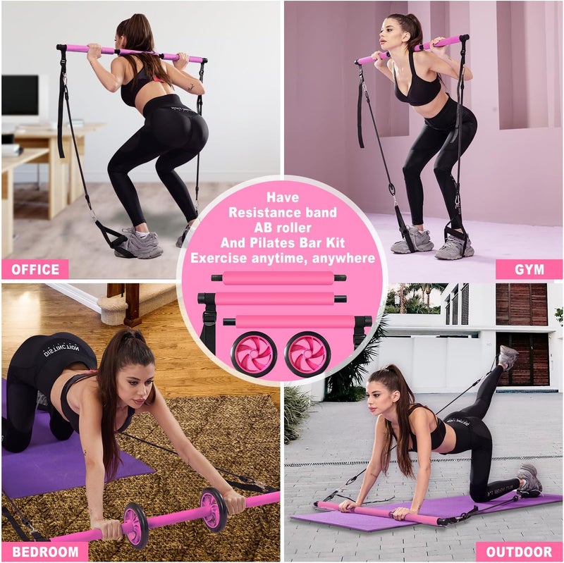 OSCILLATING SLIM Pilates bar kit Multiple Fitness bar with Resistance Bands, Ab Rollers.Core Strength Training Equipment. Squat Machine for Men and Women.Portable Home Gym Pilates bar kit for Full Body Training Women - Image 3